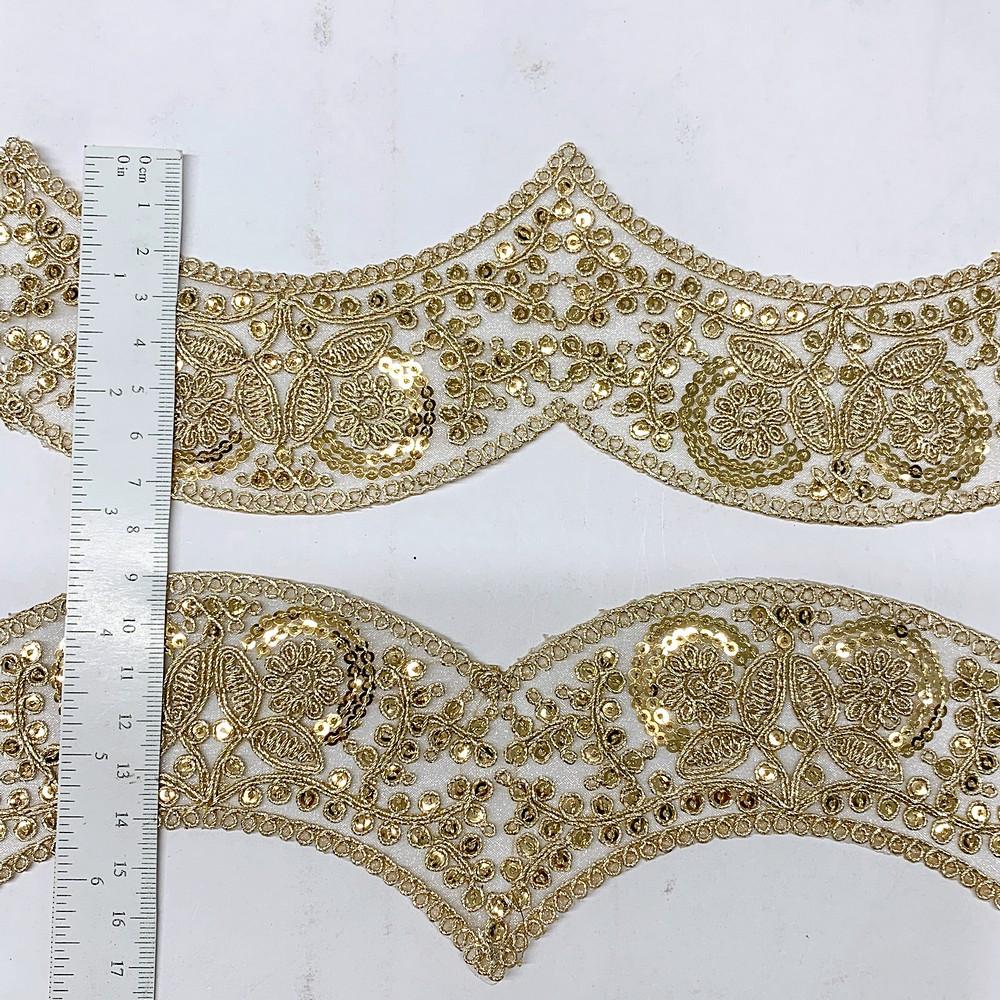 60mm Rose Design cutwork Sequins Embroidery Lace With Dori Work, view 1