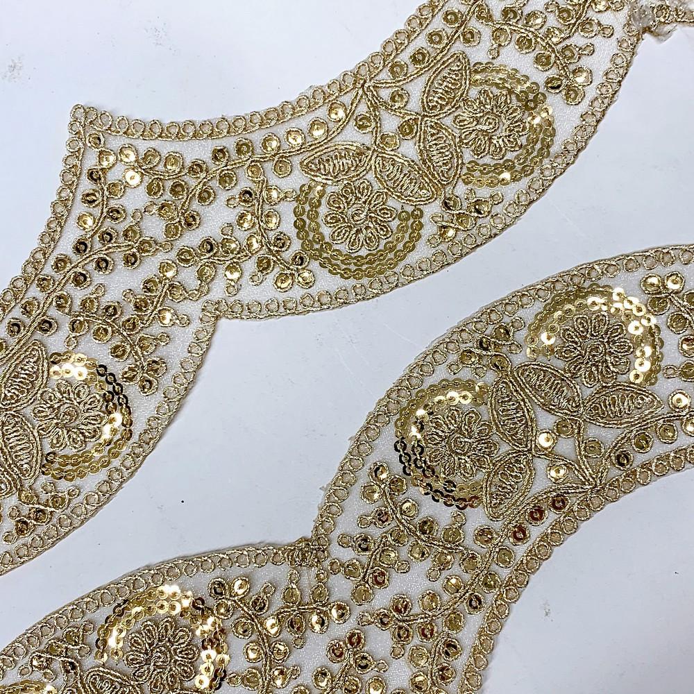 60mm Rose Design cutwork Sequins Embroidery Lace With Dori Work, view 2