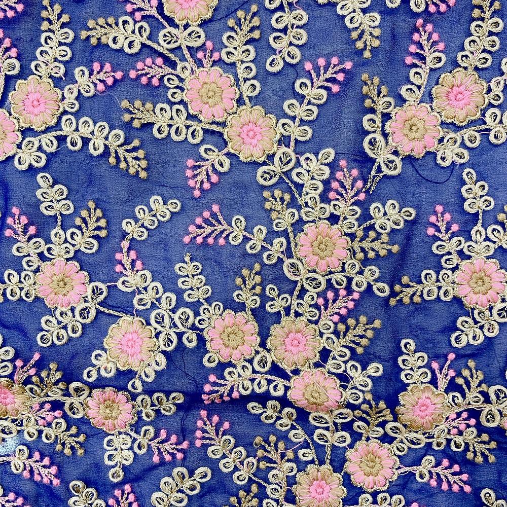 Thread Embroidery Work On Net Fabric, view 1