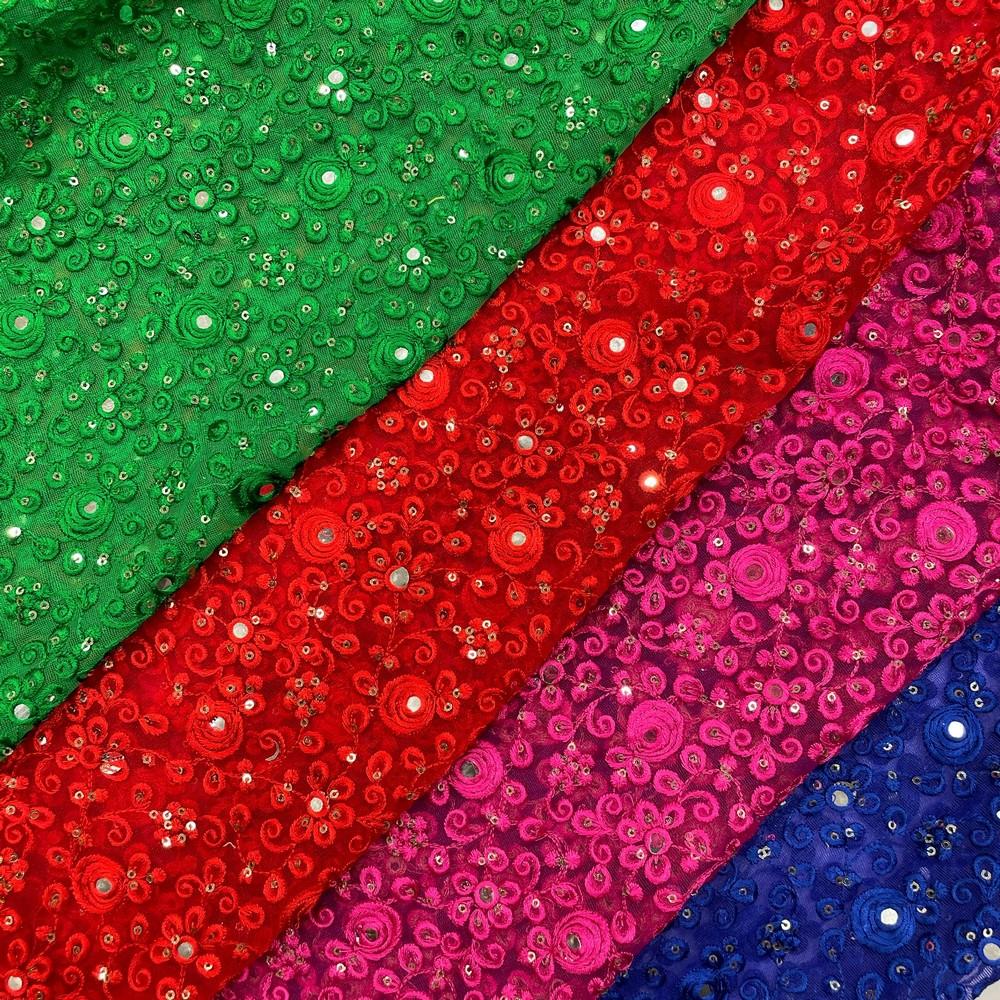 Floral Sequin Embroidery on Net Fabric 38" Width, view 1