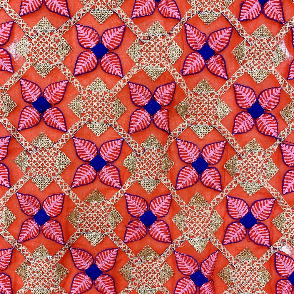 Parsi Embroidery Work On Net Fabric, view 1