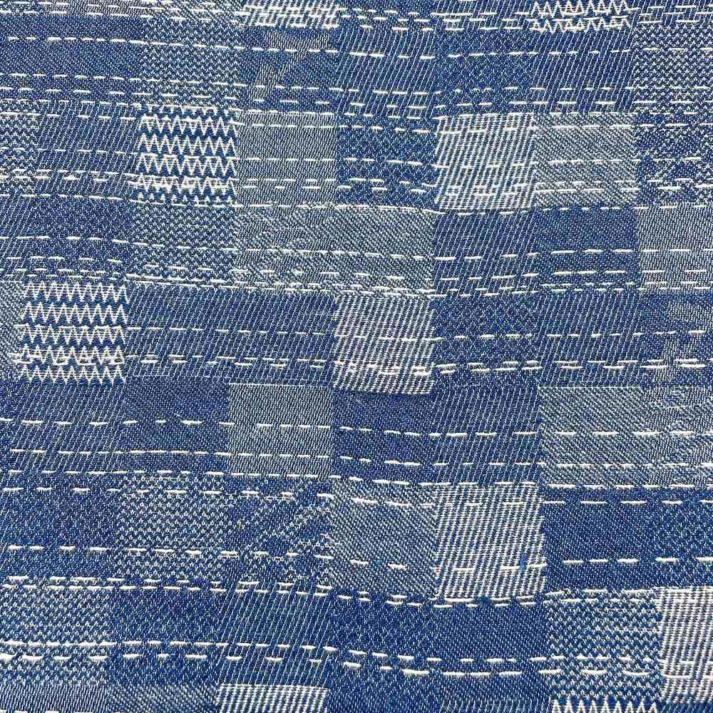 9oz Blue Abstract Sashiko Style Jacquard Denim Fabric, view 1