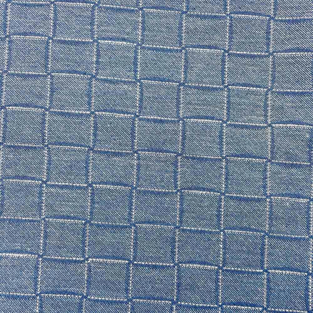 9oz Blue Windowpane Check Pattern Jacquard Denim Fabric, view 1