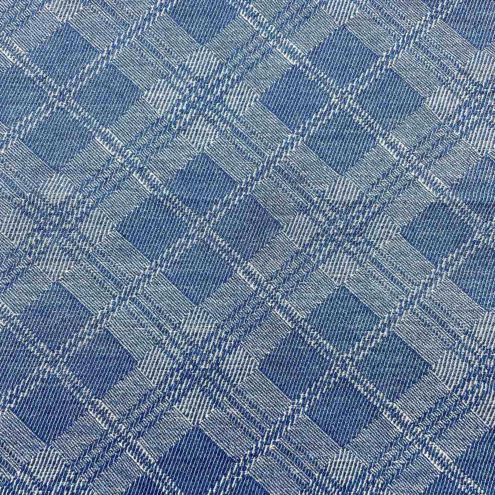 9oz Blue Geometric Diamond Pattern Jacquard Denim Fabric, view 1