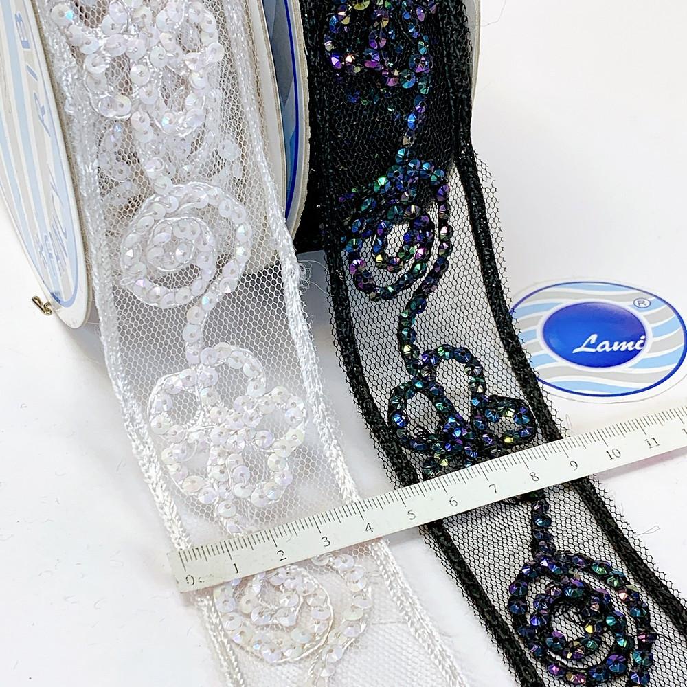 44 mm Designer Embroidery Lace With Sequins Work, view 3