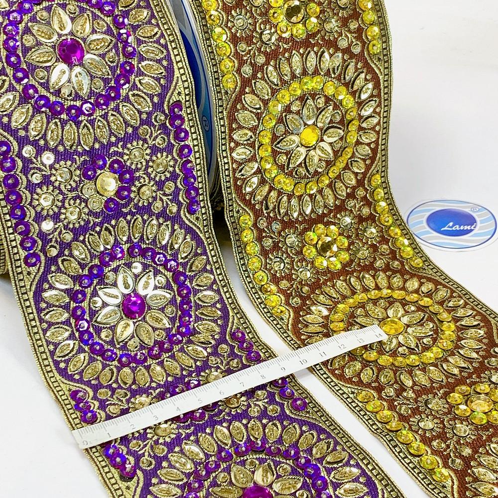 95mm Designer Lace With Sequins And Stone Work, view 3