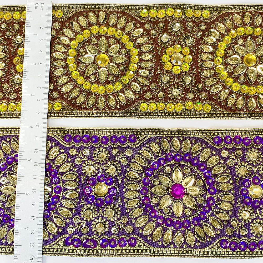 95mm Designer Lace With Sequins And Stone Work, view 1