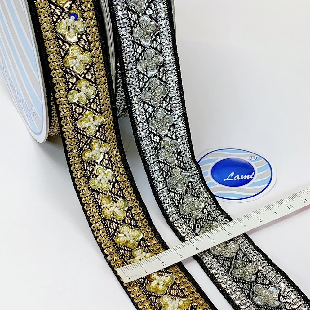 30mm Designer Jacquard Lace With Sequins Work, view 3