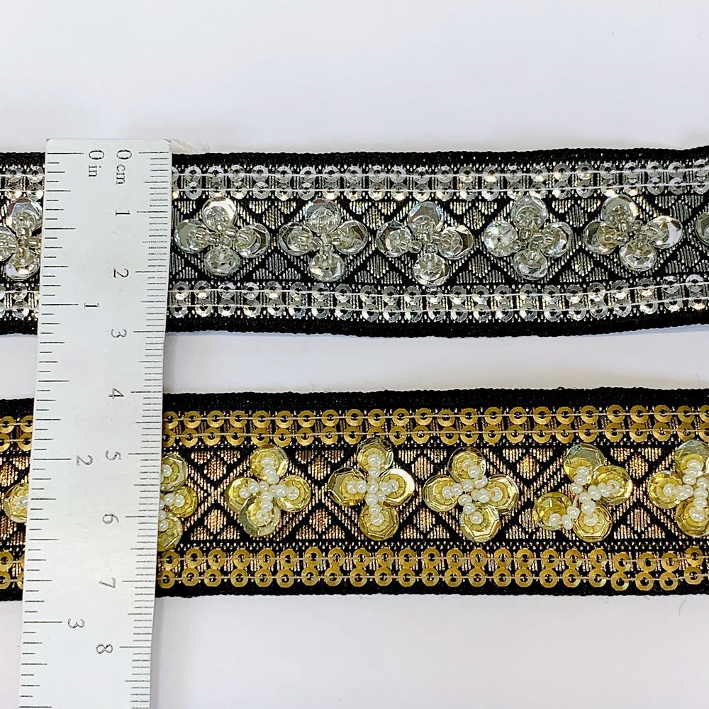 30mm Designer Jacquard Lace With Sequins Work, view 1