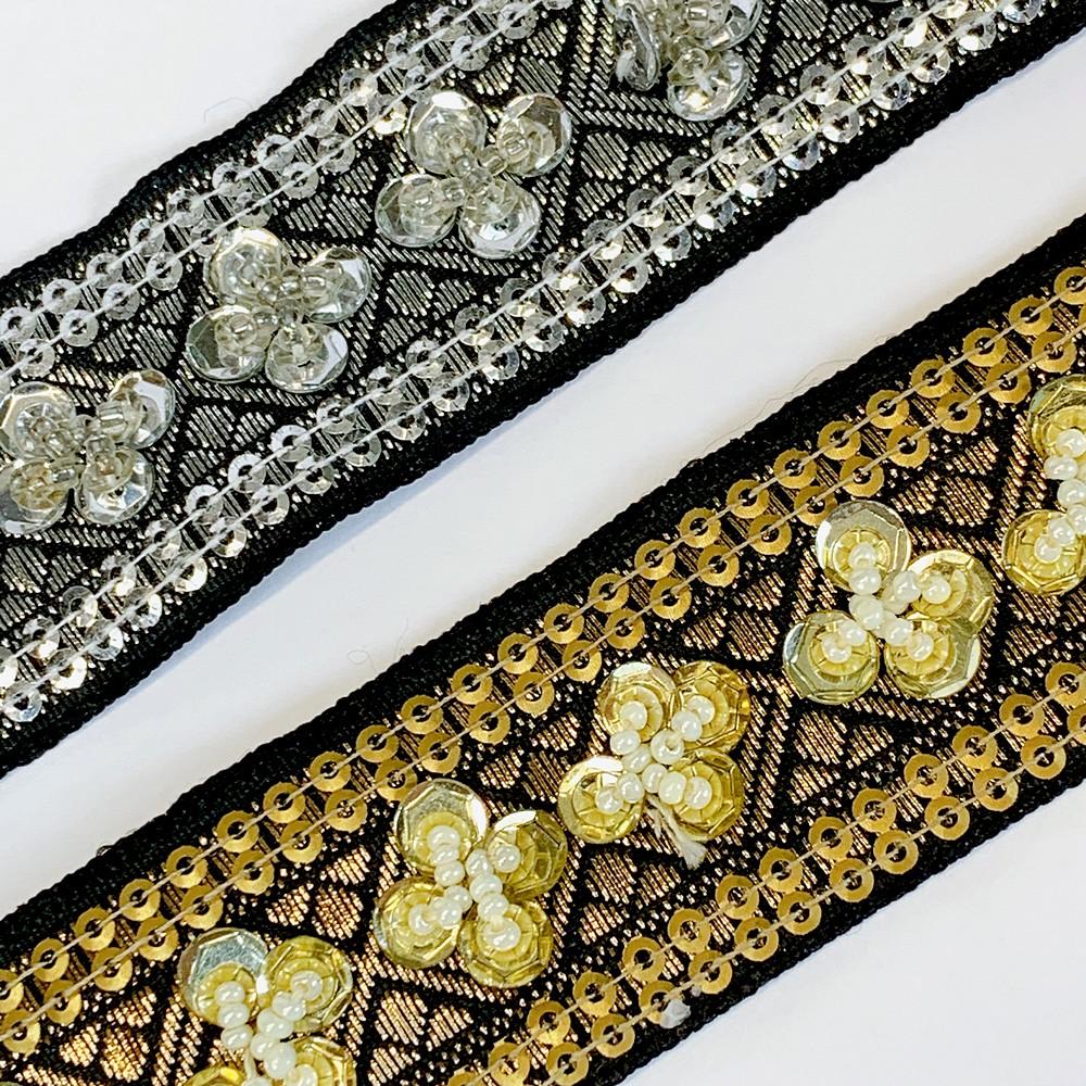 30mm Designer Jacquard Lace With Sequins Work, view 2