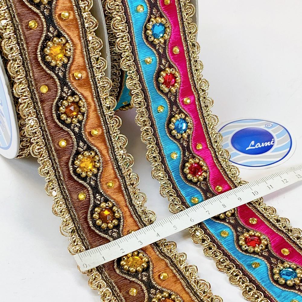 45mm Designer Jacquard Lace With Stone Work, view 3