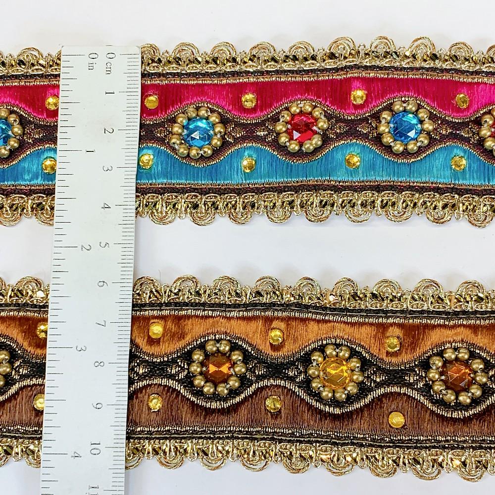 45mm Designer Jacquard Lace With Stone Work, view 1