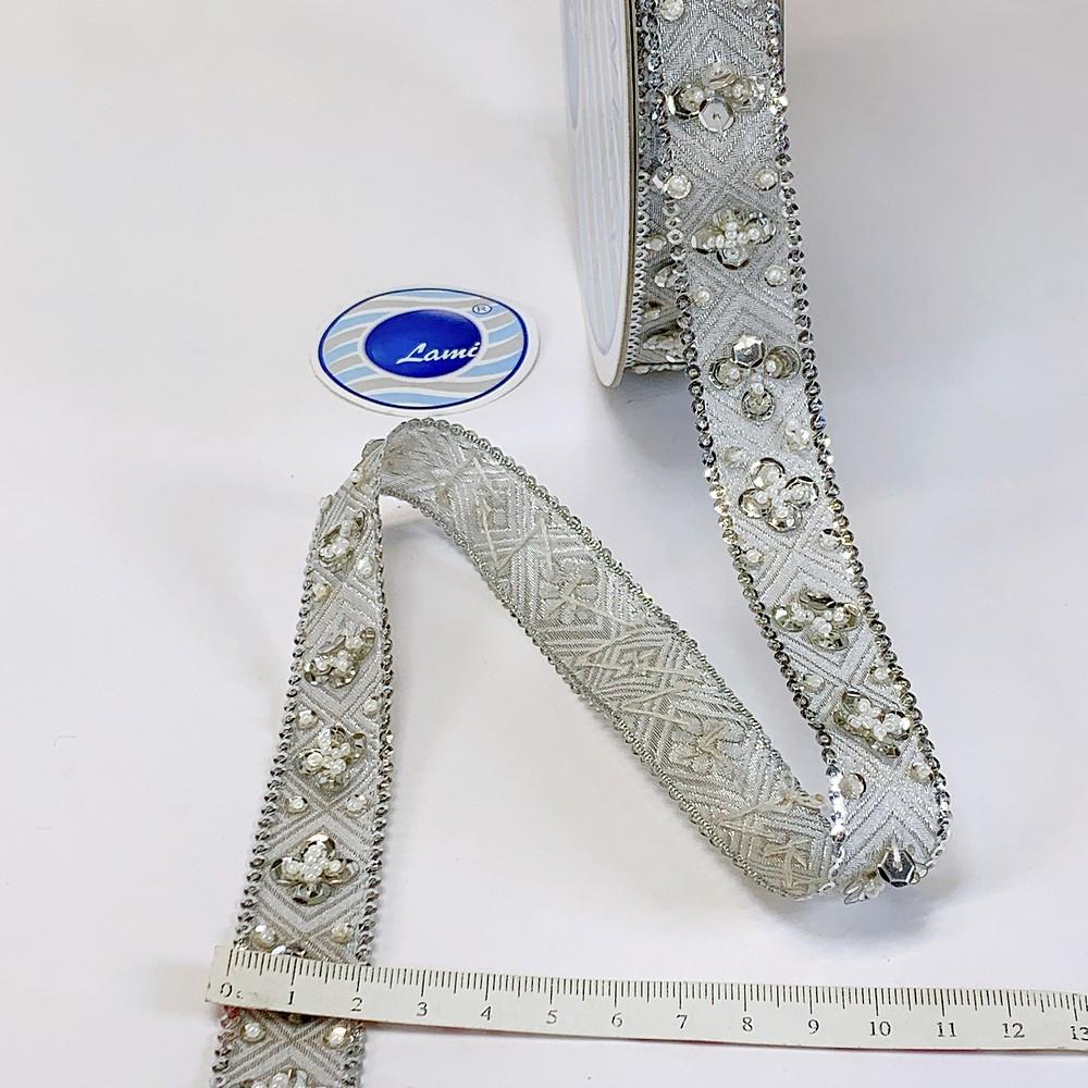 22 mm Designer Jacquard Lace With Sequins And Beads Work, view 1