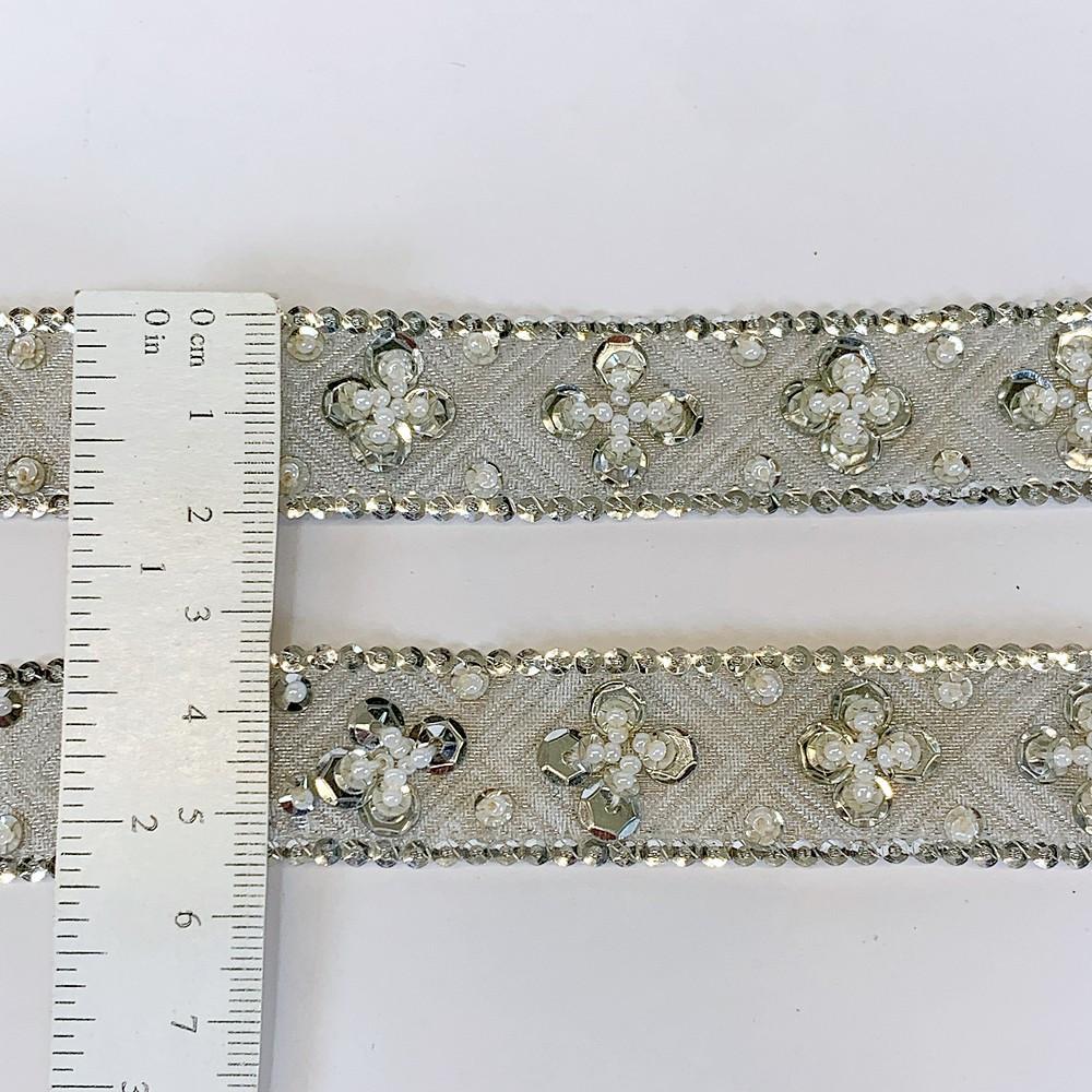 22 mm Designer Jacquard Lace With Sequins And Beads Work, view 3