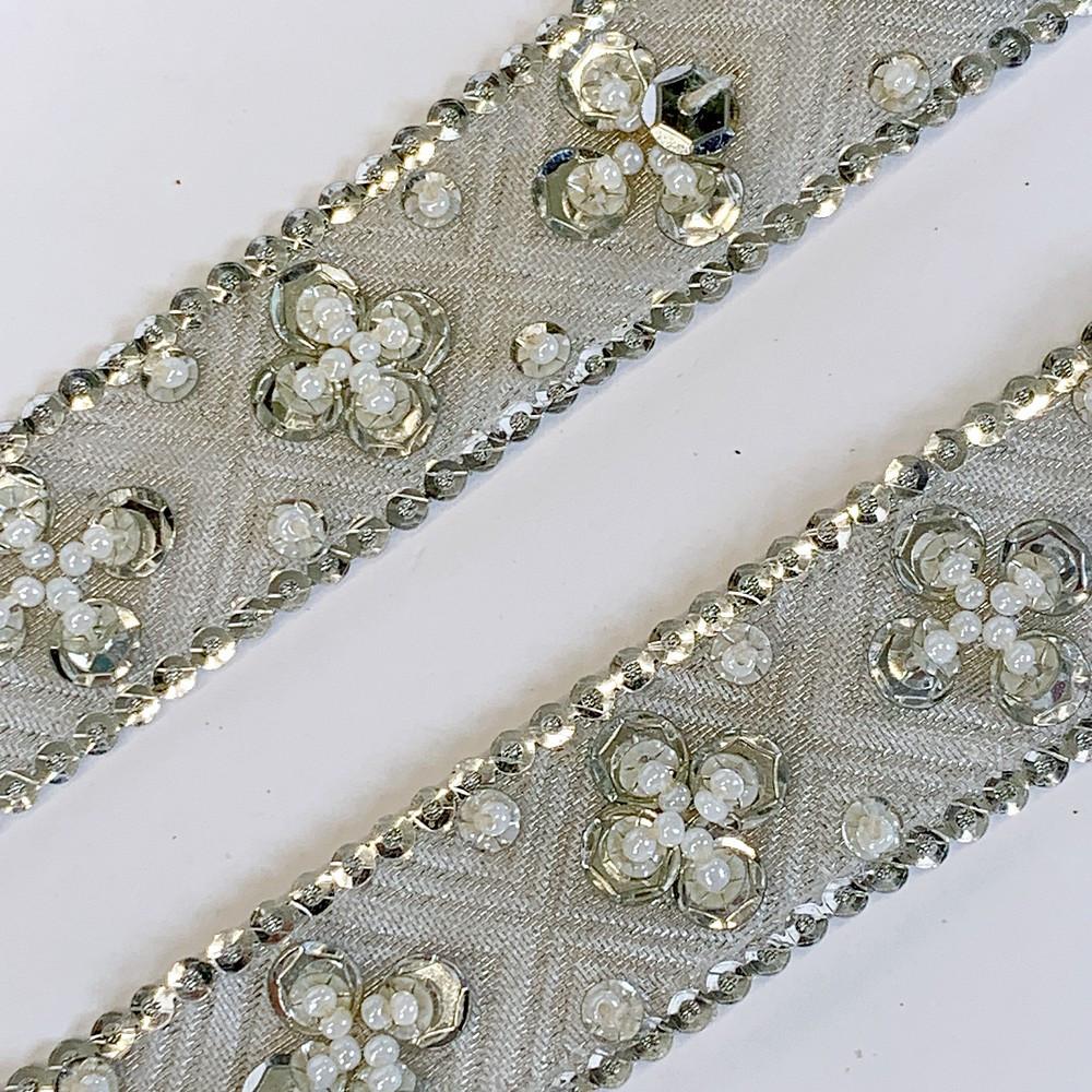 22 mm Designer Jacquard Lace With Sequins And Beads Work, view 2