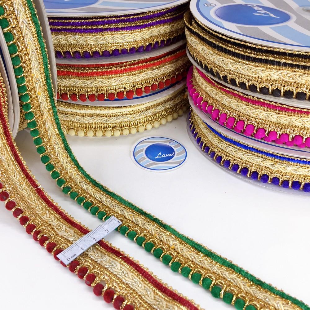 25mm Traditional Multicolor Beaded Pom Pom Crochet Trim, view 1