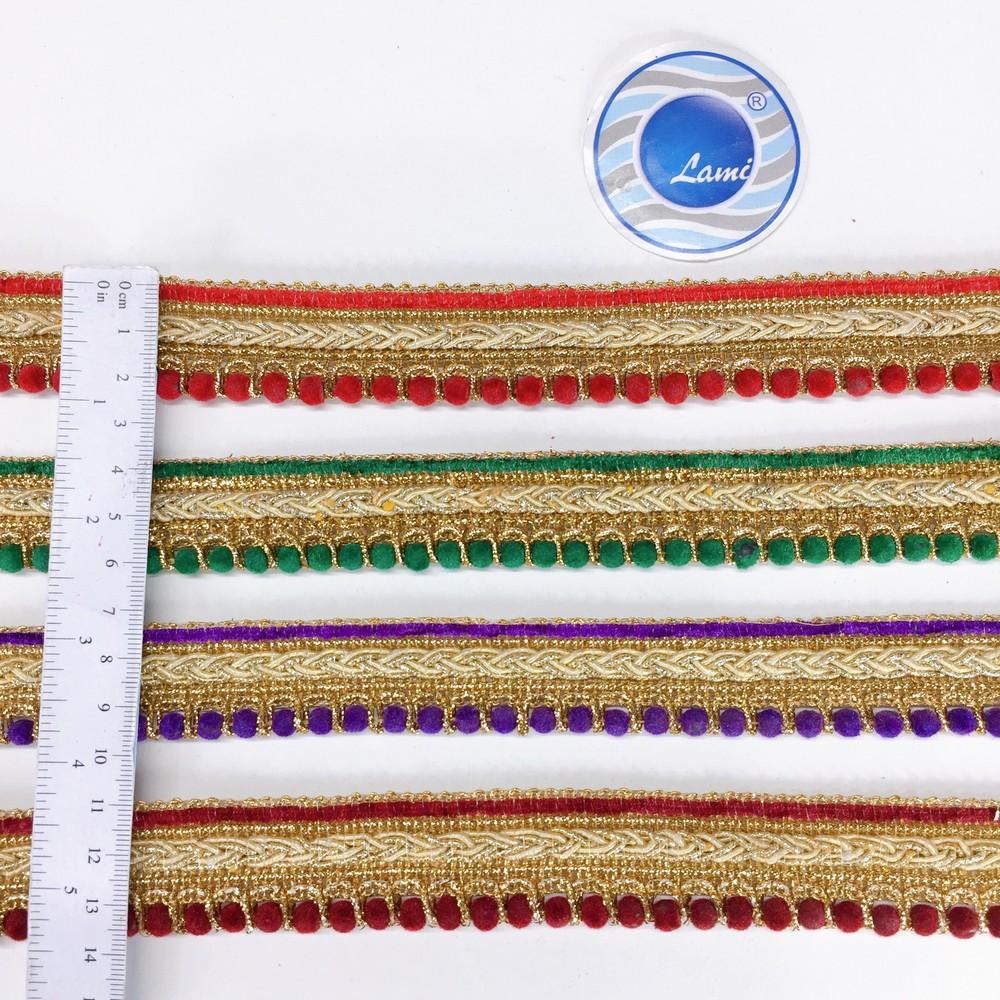 25mm Traditional Multicolor Beaded Pom Pom Crochet Trim, view 2