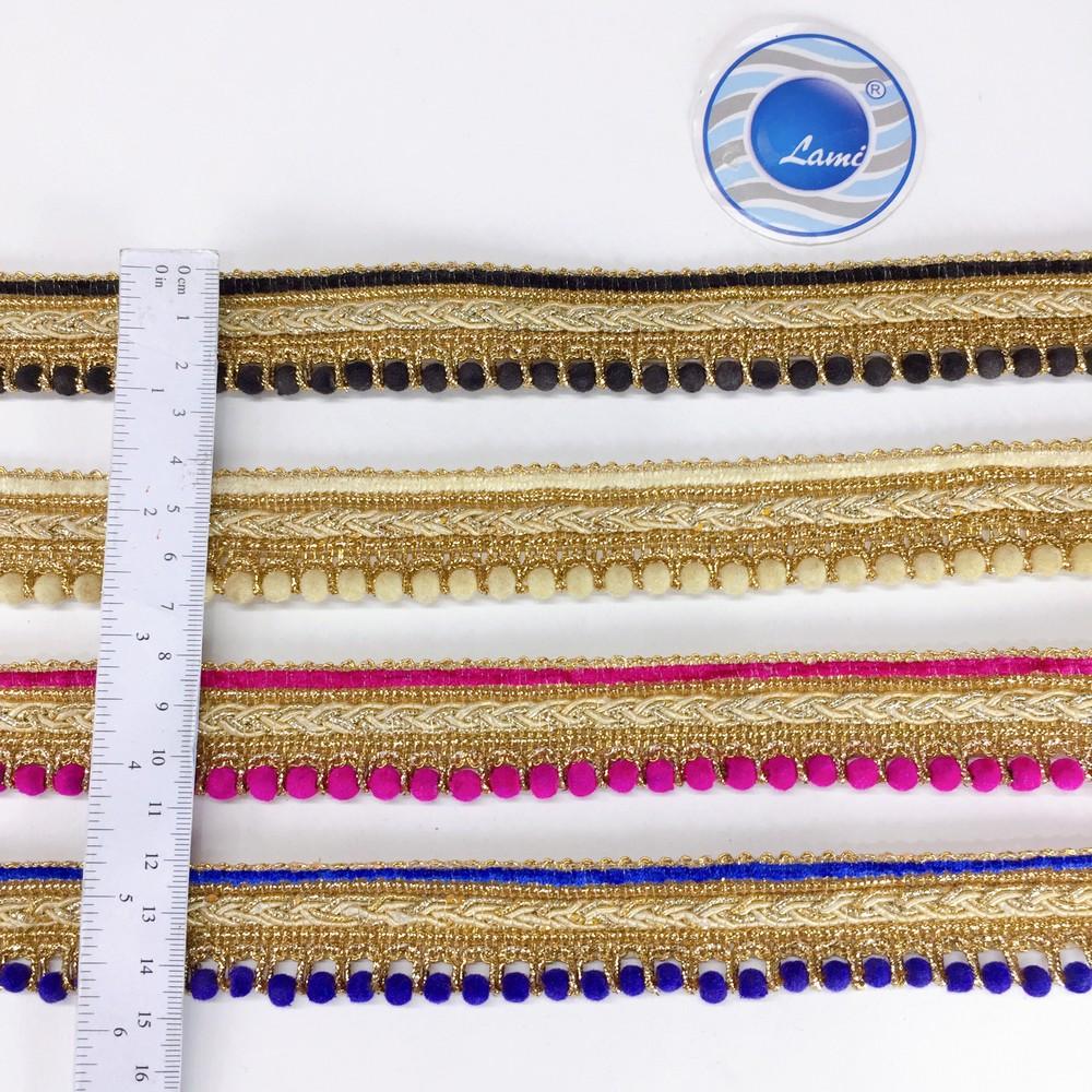 25mm Traditional Multicolor Beaded Pom Pom Crochet Trim, view 3