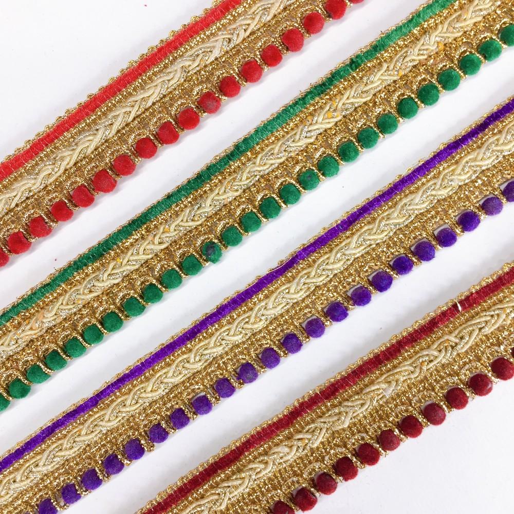 25mm Traditional Multicolor Beaded Pom Pom Crochet Trim, view 4