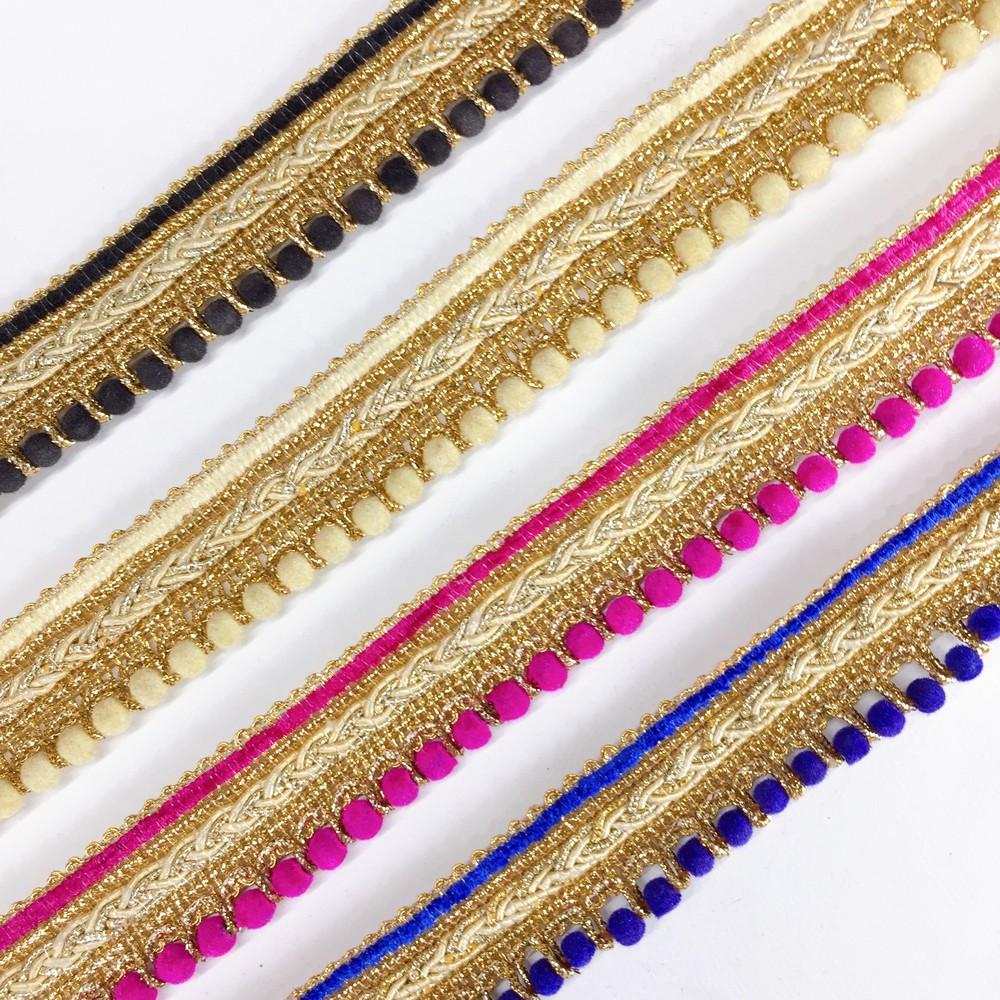 25mm Traditional Multicolor Beaded Pom Pom Crochet Trim, view 5