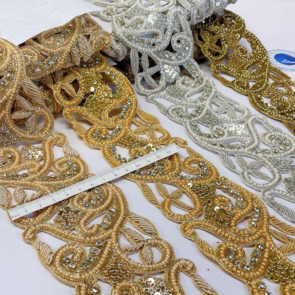 Embroidery Cutwork Border with Jardozi, Stones & Sequins Work – Luxury Lace for Sarees, Lehengas & Dresses, view 1