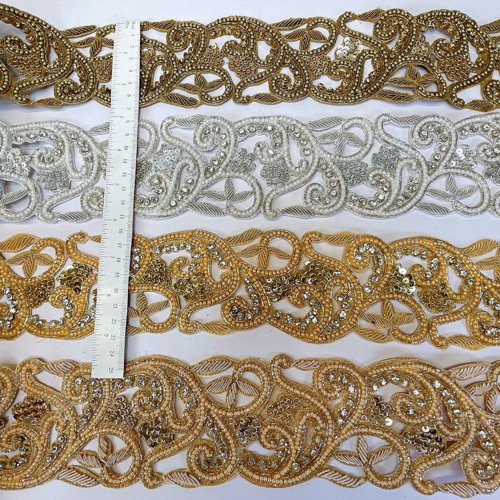 Embroidery Cutwork Border with Jardozi, Stones & Sequins Work – Luxury Lace for Sarees, Lehengas & Dresses, view 2