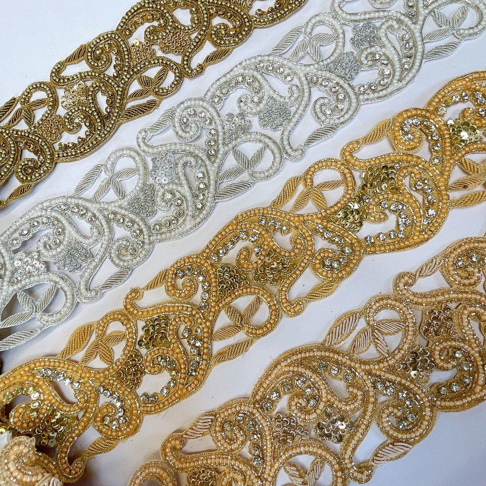 Embroidery Cutwork Border with Jardozi, Stones & Sequins Work – Luxury Lace for Sarees, Lehengas & Dresses, view 3