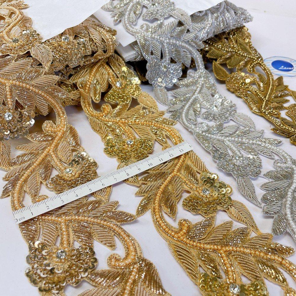 Embroidery Cutwork Border with Jardozi, Sequins & Stone Work – Designer Lace for Sarees, Dupattas & Lehengas, view 1