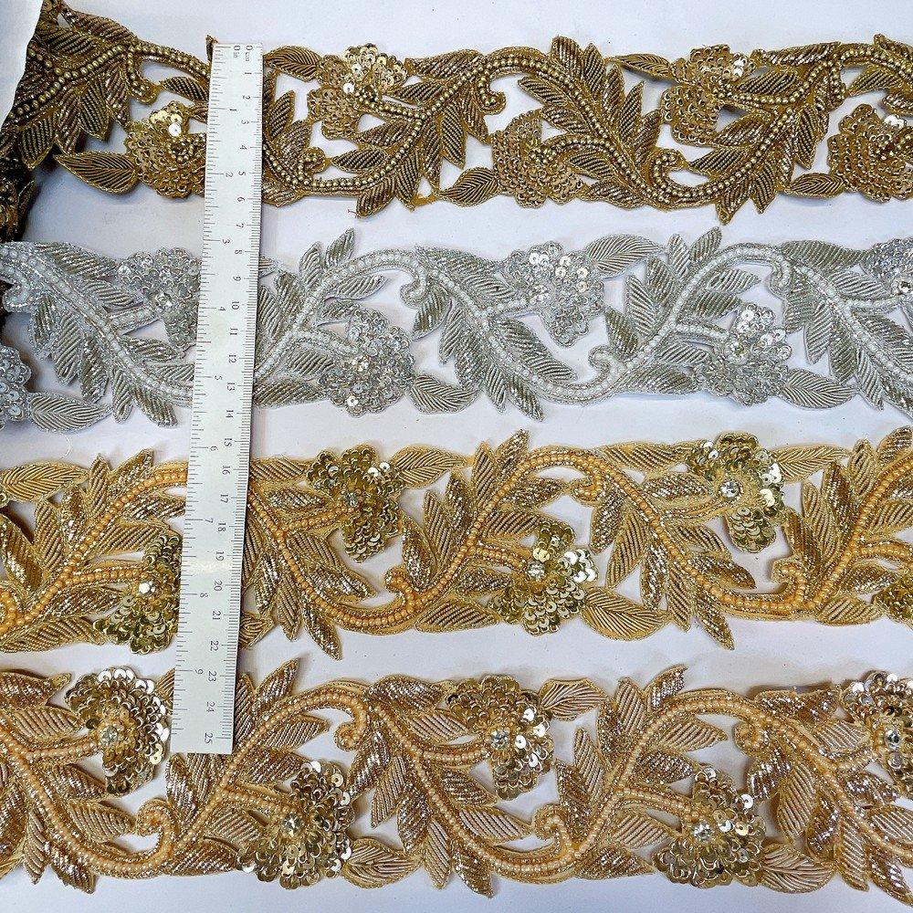 Embroidery Cutwork Border with Jardozi, Sequins & Stone Work – Designer Lace for Sarees, Dupattas & Lehengas, view 2