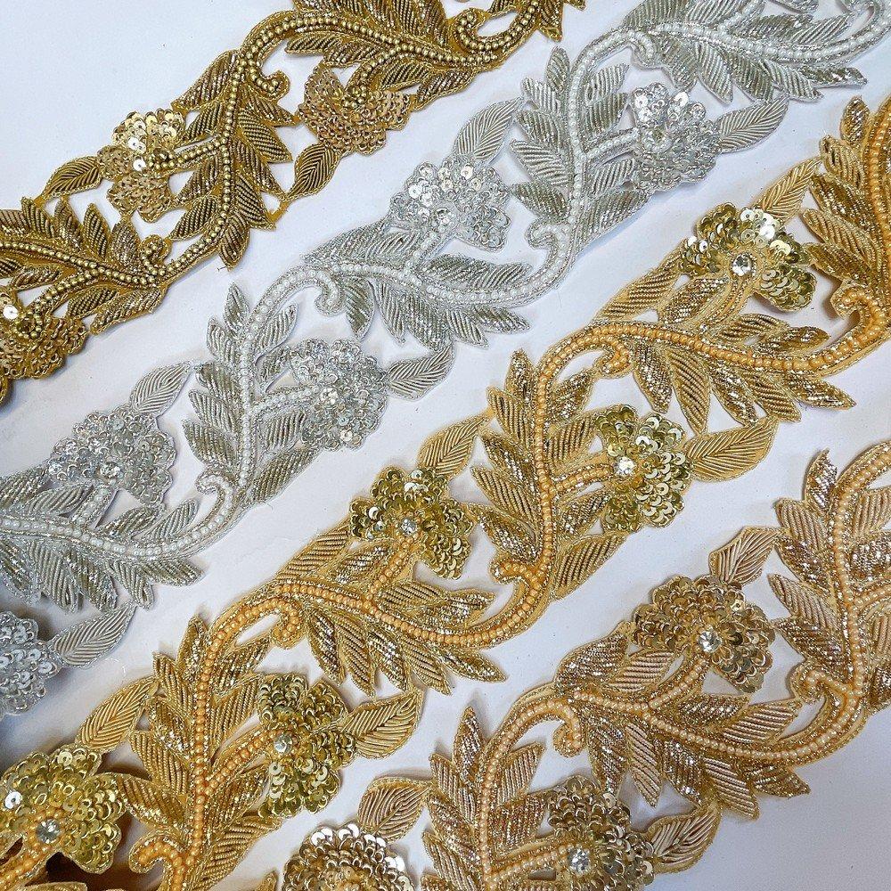 Embroidery Cutwork Border with Jardozi, Sequins & Stone Work – Designer Lace for Sarees, Dupattas & Lehengas, view 3