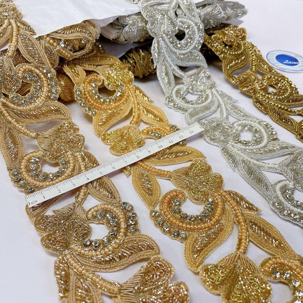 Embroidery Cutwork Border with Jardozi, Sequins & Stone Work – Designer Lace for Sarees, Dupattas & Lehengas, view 1