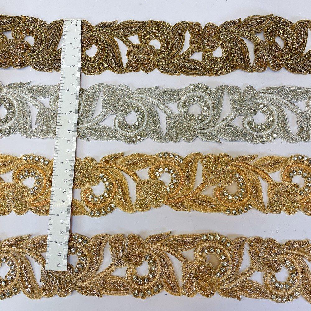 Embroidery Cutwork Border with Jardozi, Sequins & Stone Work – Designer Lace for Sarees, Dupattas & Lehengas, view 2