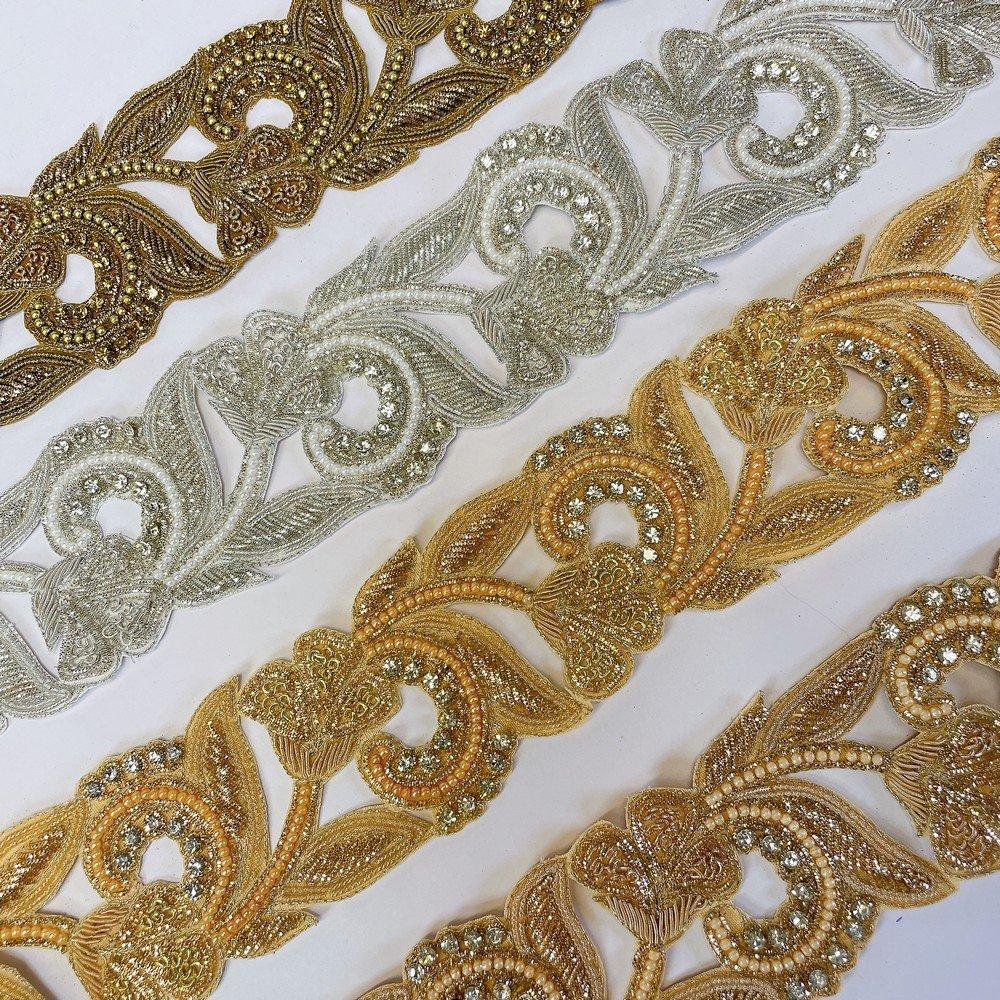 Embroidery Cutwork Border with Jardozi, Sequins & Stone Work – Designer Lace for Sarees, Dupattas & Lehengas, view 3