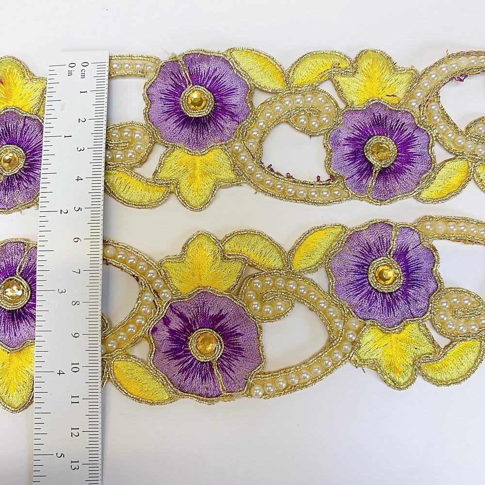 55mm Designer Flower Cutwork Embroidery Lace With Stone Work, view 1