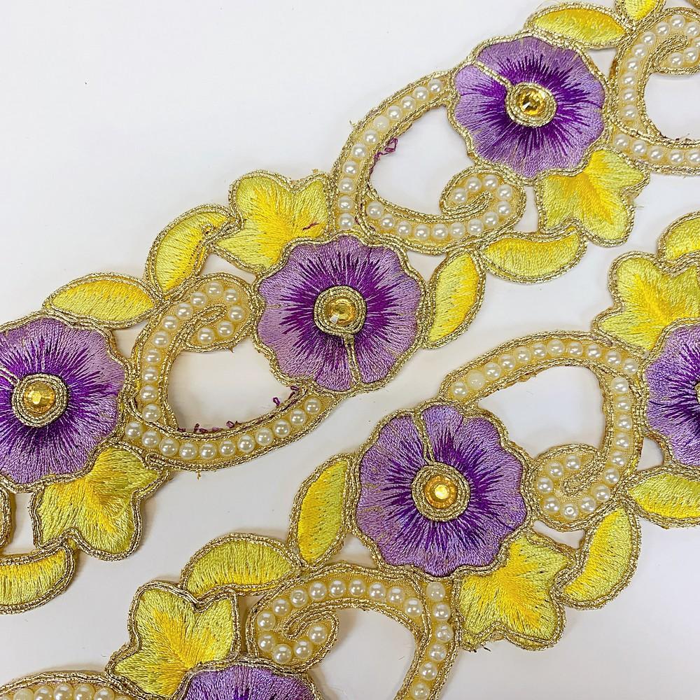 55mm Designer Flower Cutwork Embroidery Lace With Stone Work, view 2