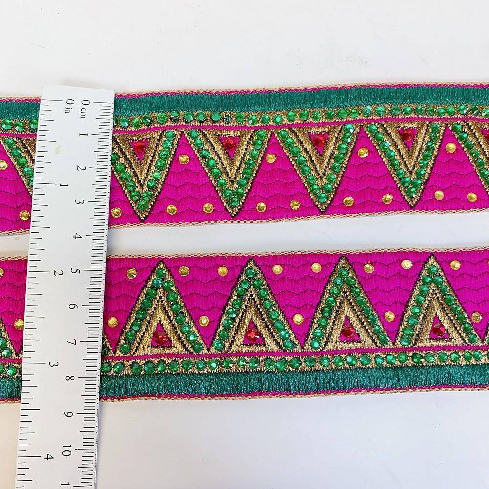 38 mm Triangle Design Jacquard Lace With Stone Work, view 1