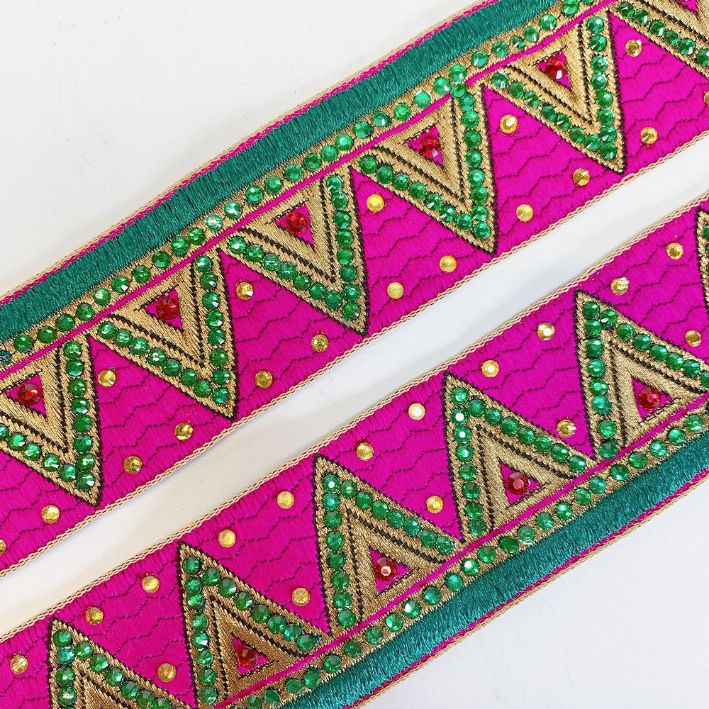 38 mm Triangle Design Jacquard Lace With Stone Work, view 2