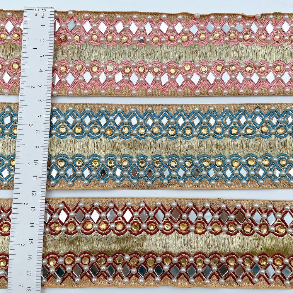 55mm Designer Mirror & Pearl Embroidered Jacquard Lace, view 2