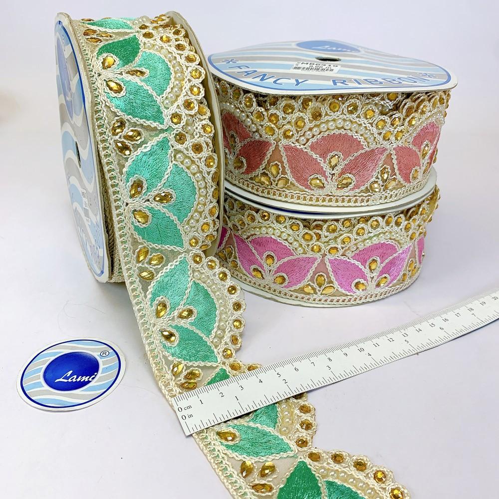 55mm Designer Cutwork Embroidery Lace With Stone Work, view 1