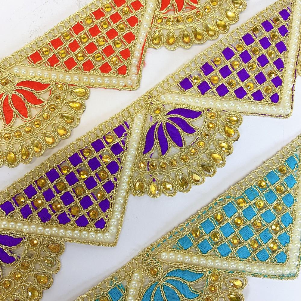 60mm Designer Cutwork Embroidery Lace With Stone Work, view 3
