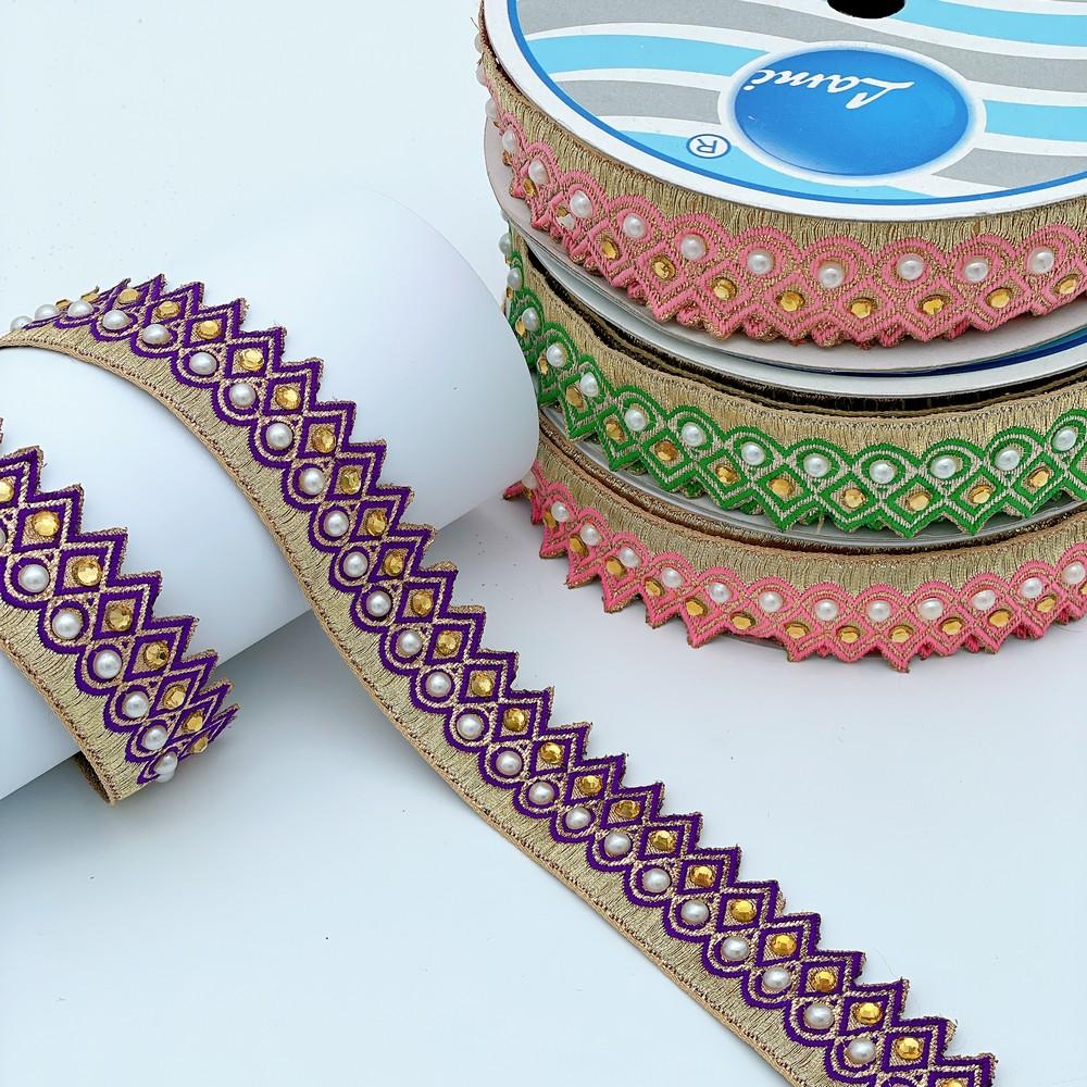 25mm Elegant Pearl & Mirror Embroidered Lace, view 1