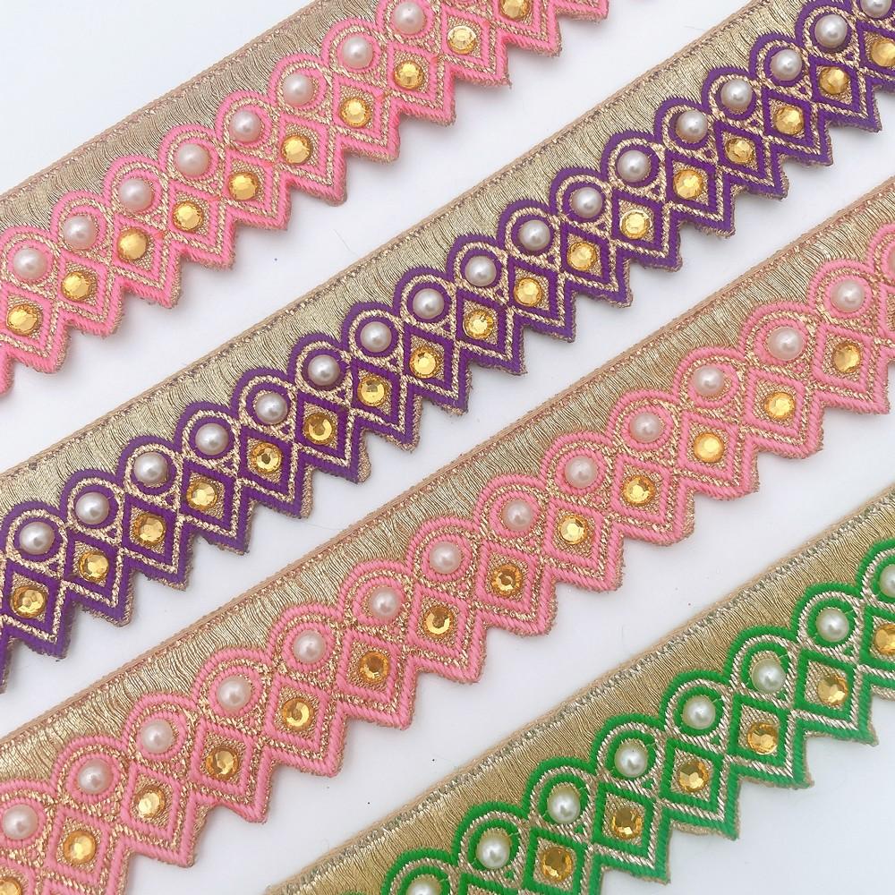 25mm Elegant Pearl & Mirror Embroidered Lace, view 3