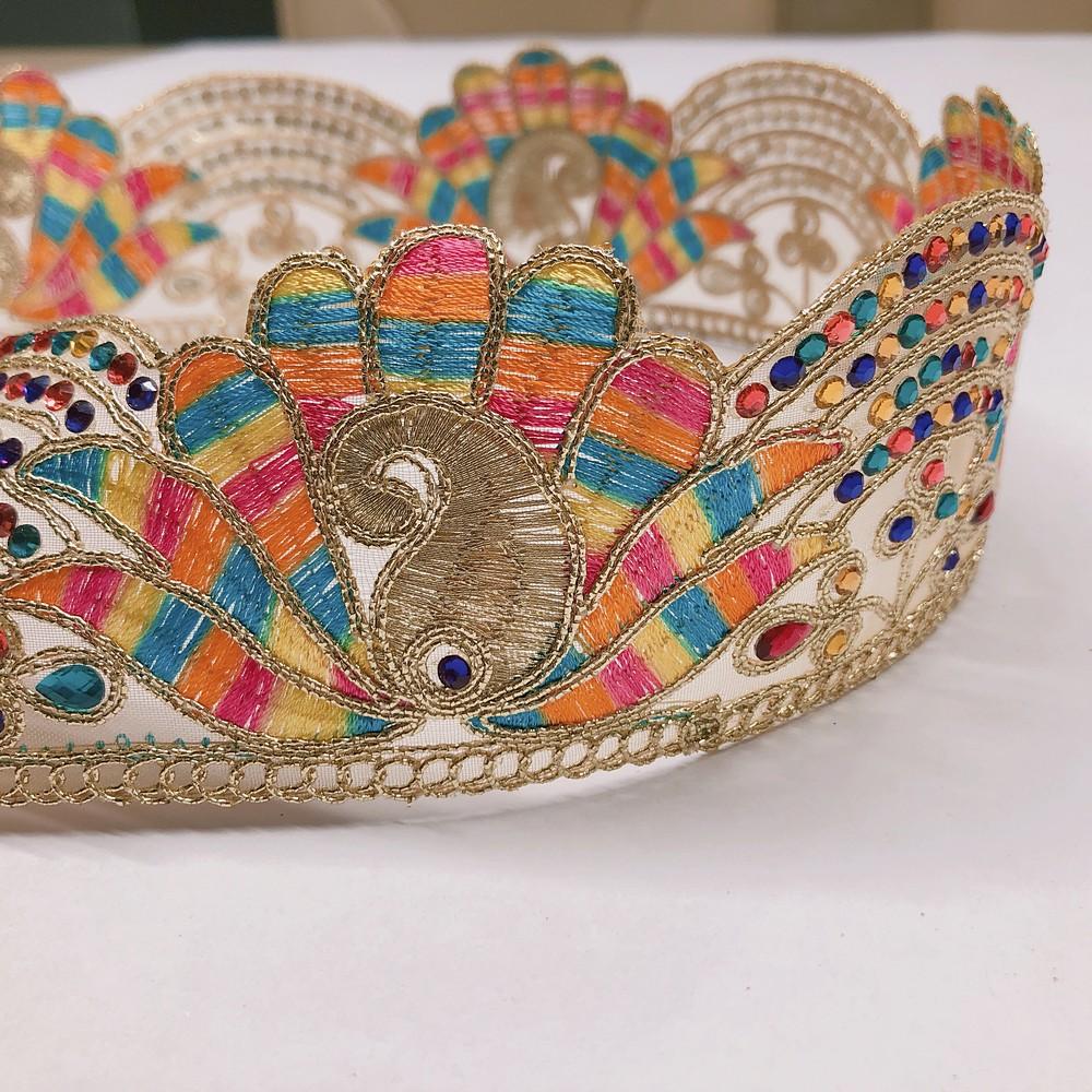 62 mm Designer Multicolour Threads Cutwork Dori Work Embroidery Lace With Stone Work, view 3