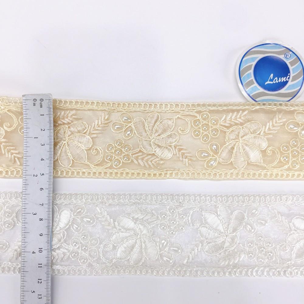 52 mm Dori Work Embroidery Lace with Moti Beads Work Border, view 1