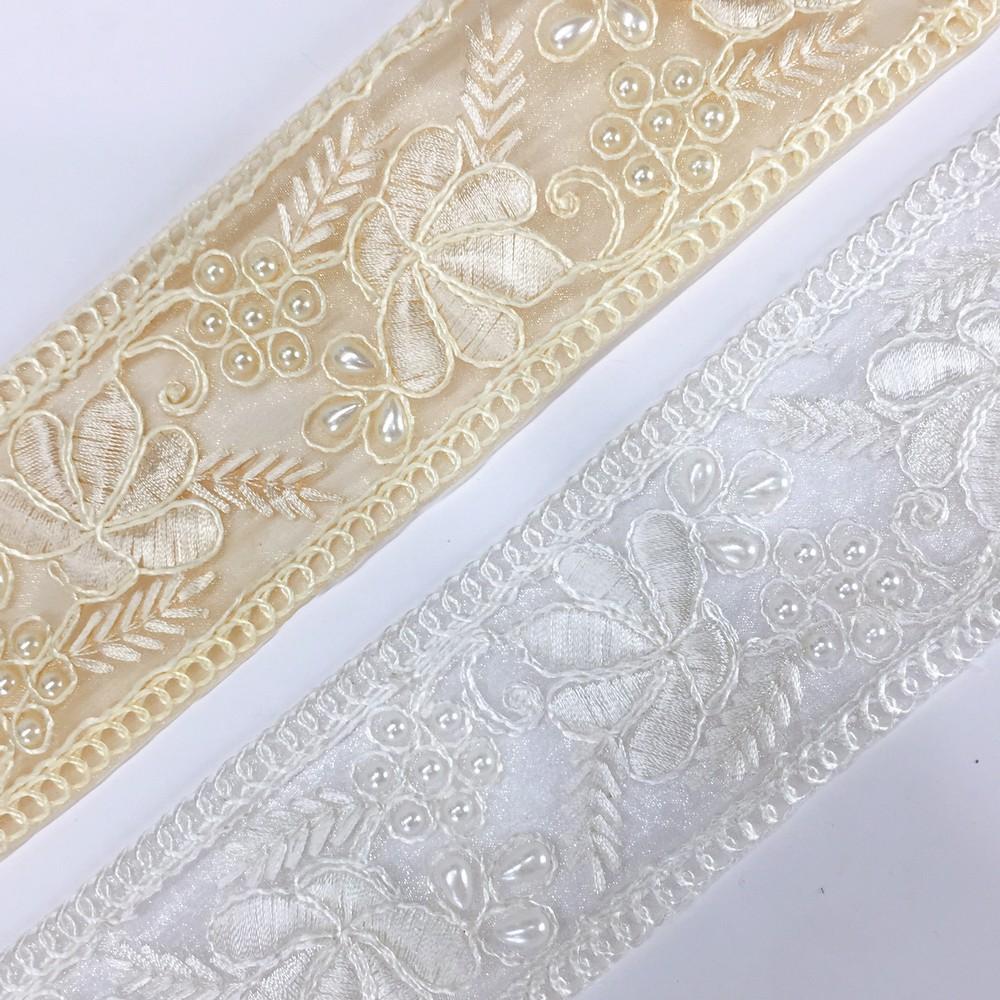 52 mm Dori Work Embroidery Lace with Moti Beads Work Border, view 2