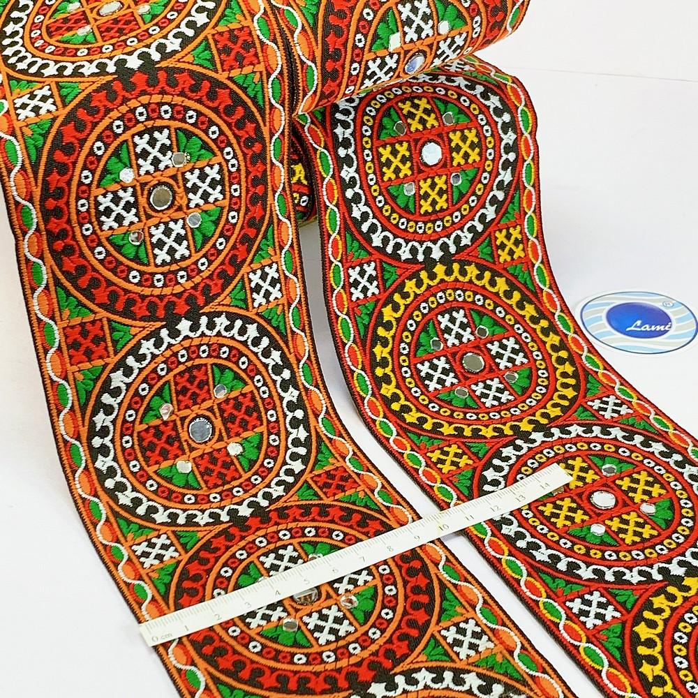100mm Kutchi Design Jacquard Lace With Mirror Work, view 1