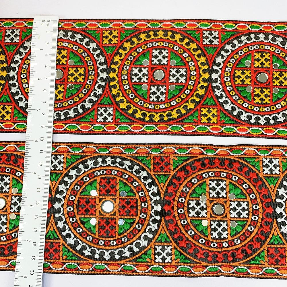 100mm Kutchi Design Jacquard Lace With Mirror Work, view 2
