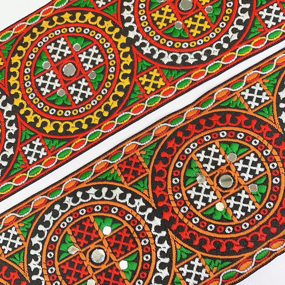 100mm Kutchi Design Jacquard Lace With Mirror Work, view 3