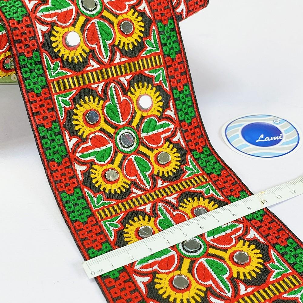 100mm Kutchi Design Jacquard Lace With Mirror Work, view 1