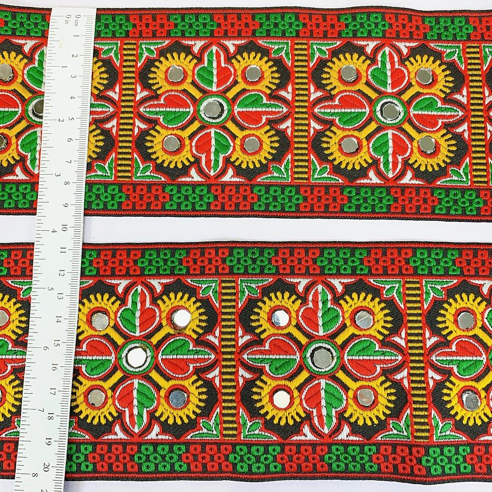 100mm Kutchi Design Jacquard Lace With Mirror Work, view 2